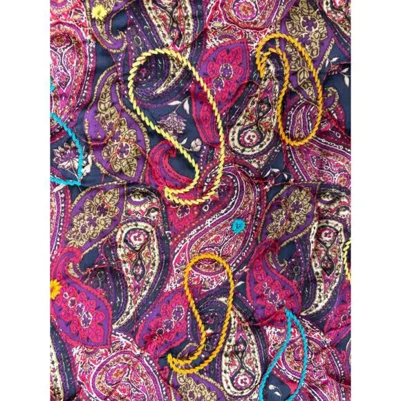 Free People Paisley Quilted Denim Jacket Trucker Boho Hippie Oversized Baggy M/L